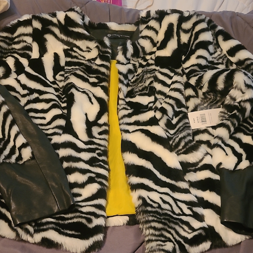 Fashion to Figure Zebra Print Teddy Jacket with Black Accents